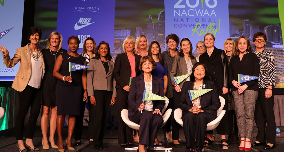 Lori Hendricks '92 (4th from the right standing), along with the other members of the 2016-17 NACWAA Board of Directors.