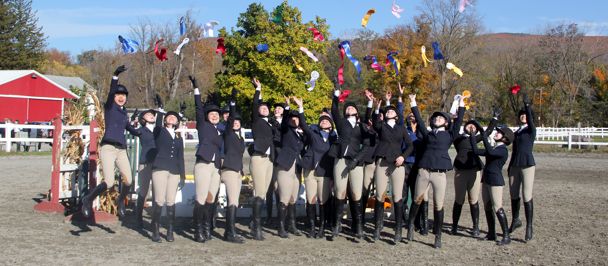 The Mount Holyoke riding team won the High Point College title at the Williams College Show on Oct. 15, 2022 in Williamstown, Mass. At right: Emmie Mirarchi '24