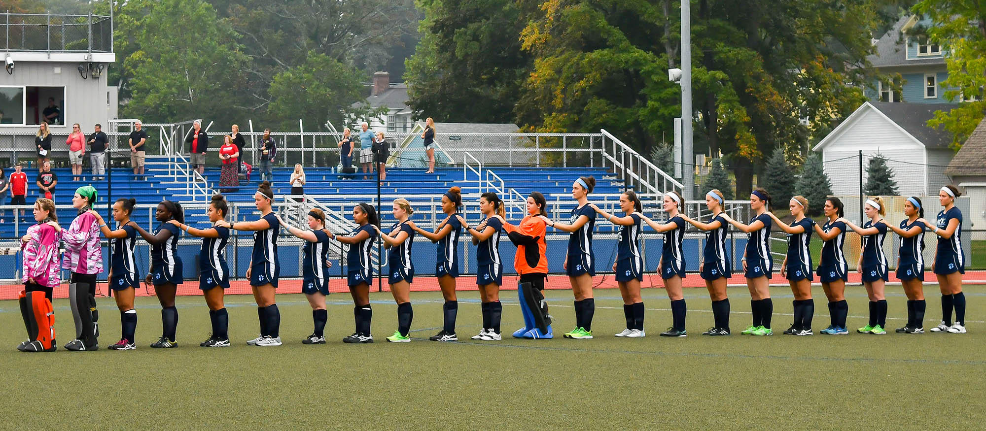 Photo of the Lyons field hockey team during introductions in 2017.