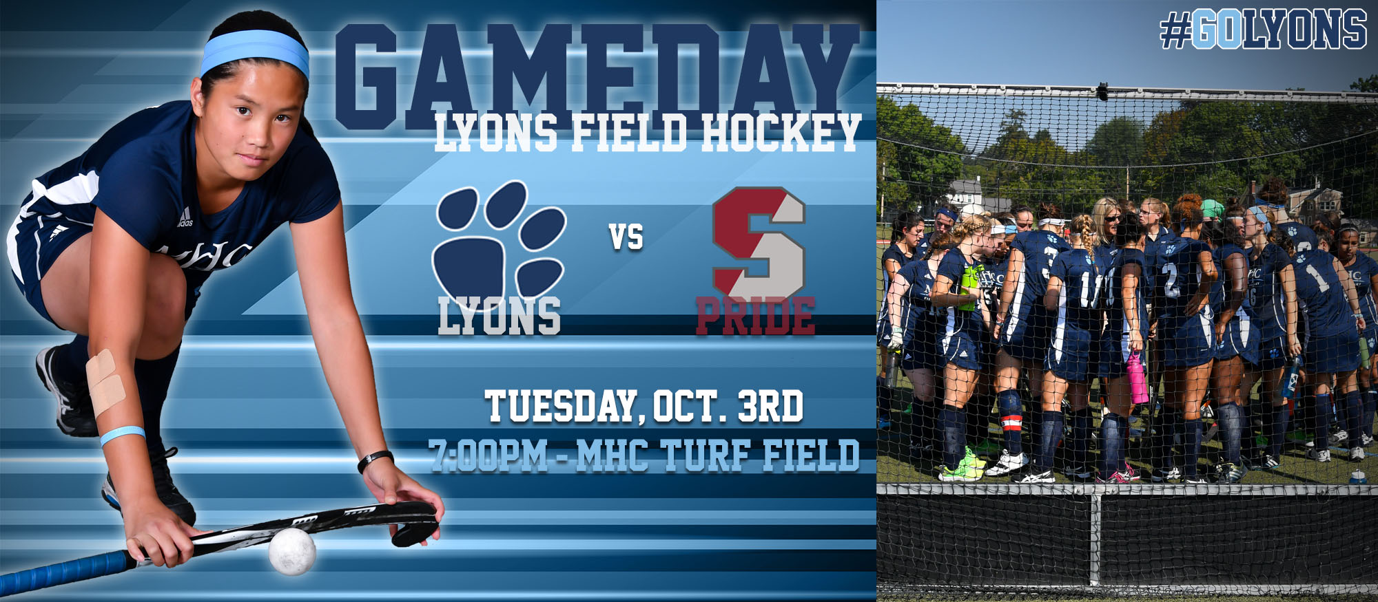 Gameday preview image for Lyons field hockey versus Springfield College on October 3rd on the Turf Field