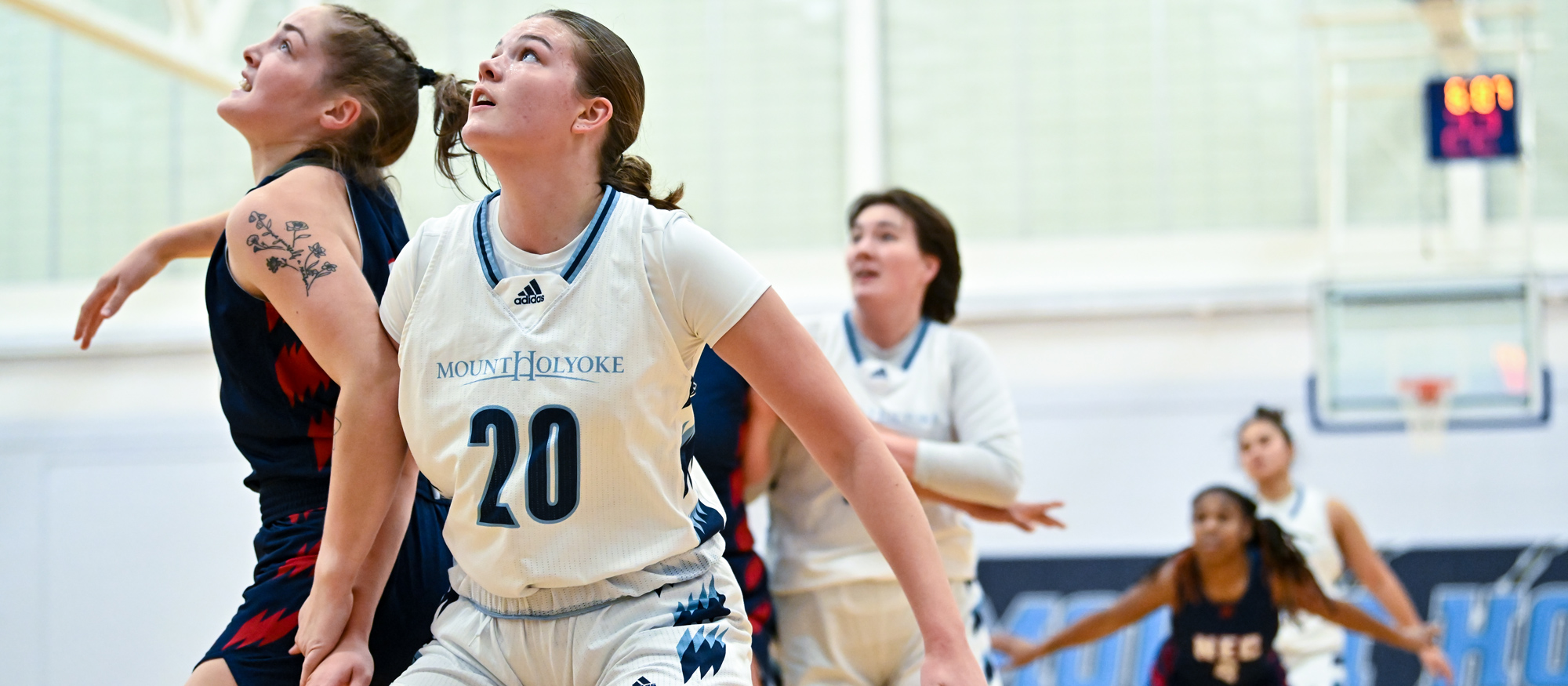 Emma Goff had six points and 12 rebounds for Mount Holyoke in a loss to Wellesley on Feb. 10, 2024. (RJB Sports file photo)