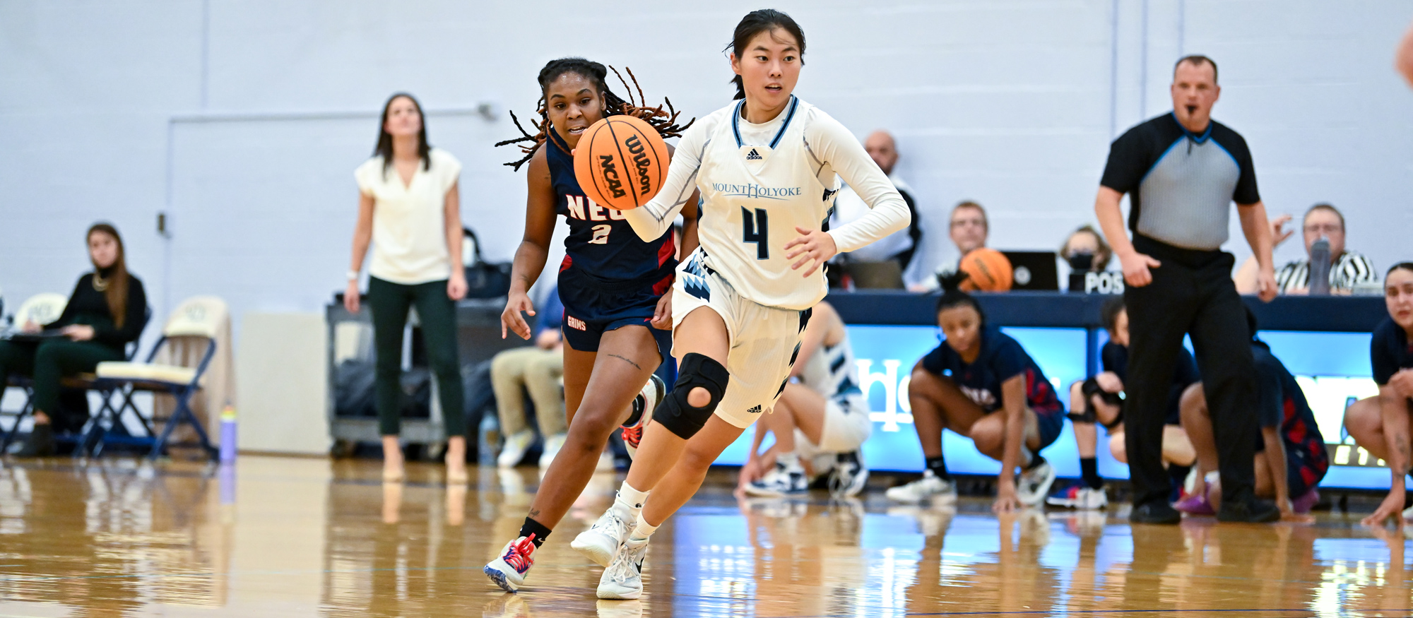 Katie Rha had career-highs of eight points and eight rebounds to lead Mount Holyoke in a 60-39 loss to Anna Maria College on Dec. 6, 2023. (RJB Sports file photo)