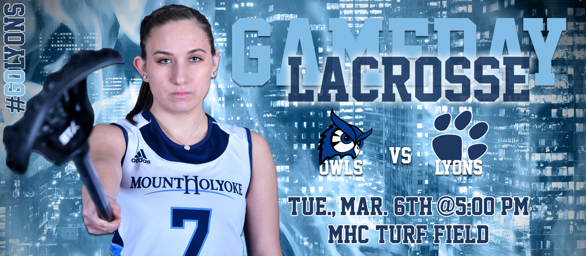 Gameday Central graphic featuring lacrosse sophomore Reina Torrez-Miner.