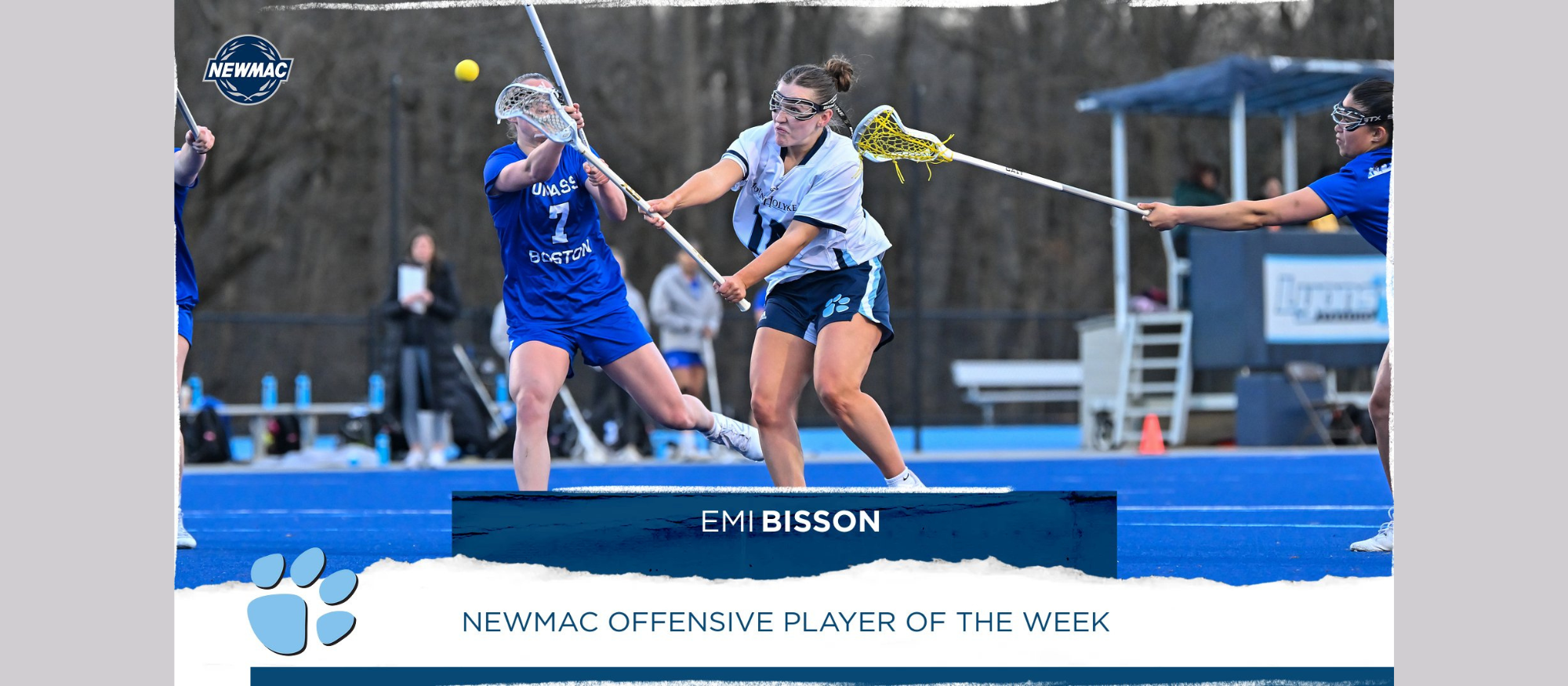 Mount Holyoke sophomore Emi Bisson was named NEWMAC Offensive Player of the Week on April 22, 2024. (RJB Sports file photo)
