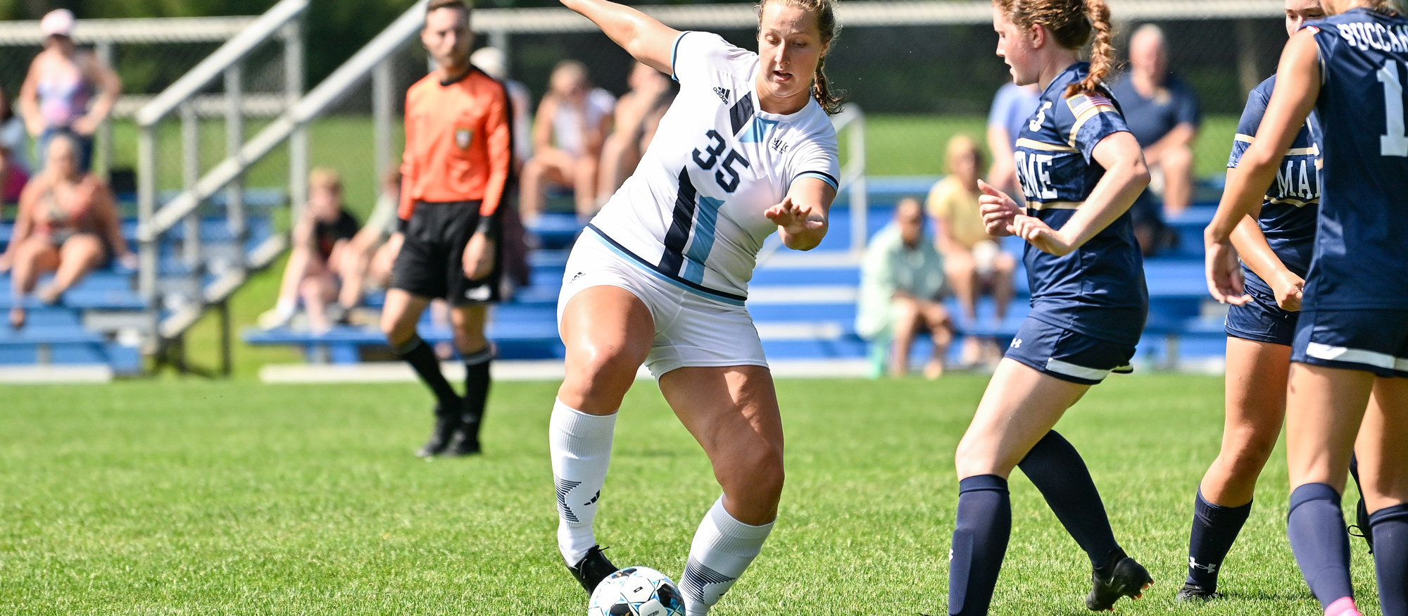 Taryn White netted her first collegiate goal in Mount Holyoke's 3-2 loss to Salve Regina on Sept. 30, 2023. (RJB Sports file photo)