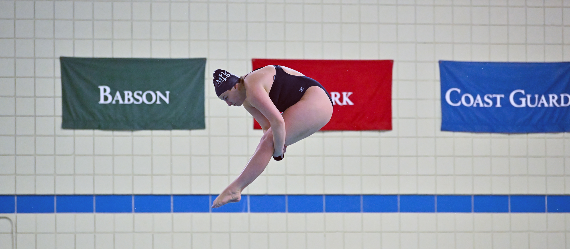 Mount Holyoke senior Maddy Sewell placed fifth out of 21 competitors in 1-meter diving at the NEWMAC Championships on Feb. 23, 2024. (RJB Sports file photo)