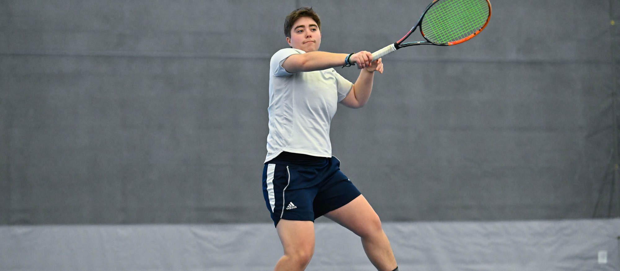 Cal Smith was 2-0 with wins at third doubles and fourth singles in Mount Holyoke's 9-0 win over Clark University on April 27, 2024. (RJB Sports file photo)