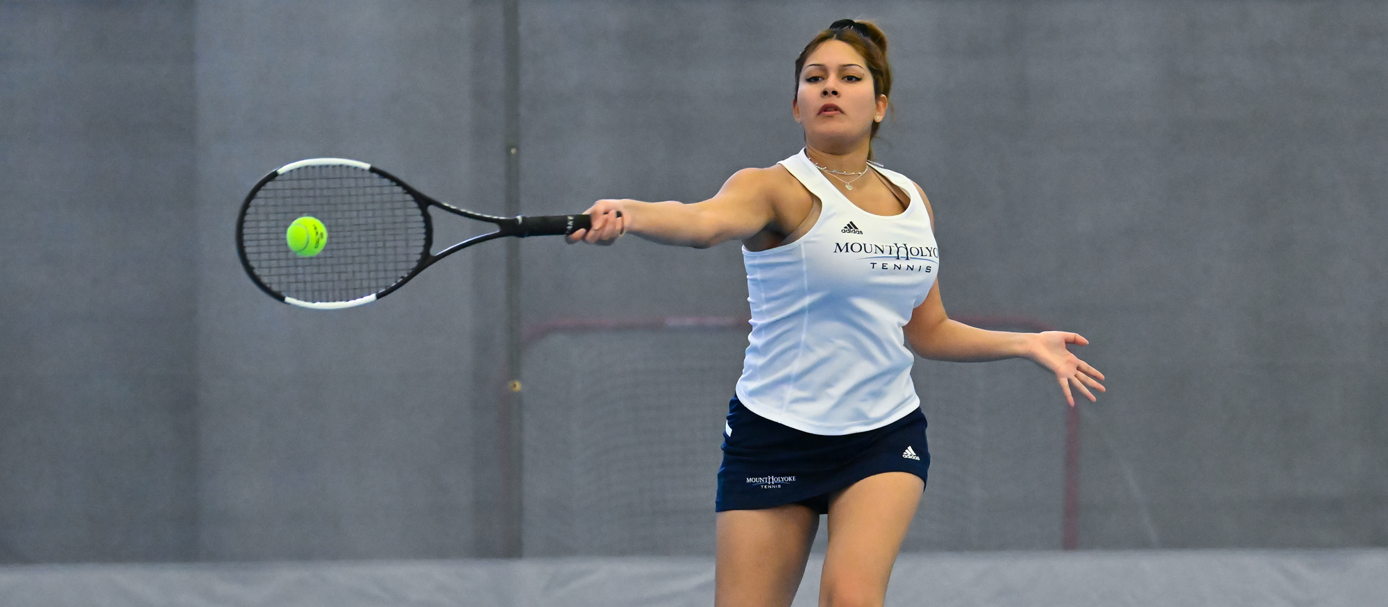 Kirat Kaur defeated Chaniel Soffer of No. 11 Babson to collect her fifth straight victory at No. 2 singles for Mount Holyoke on March 27, 2024. (RJB Sports file photo)