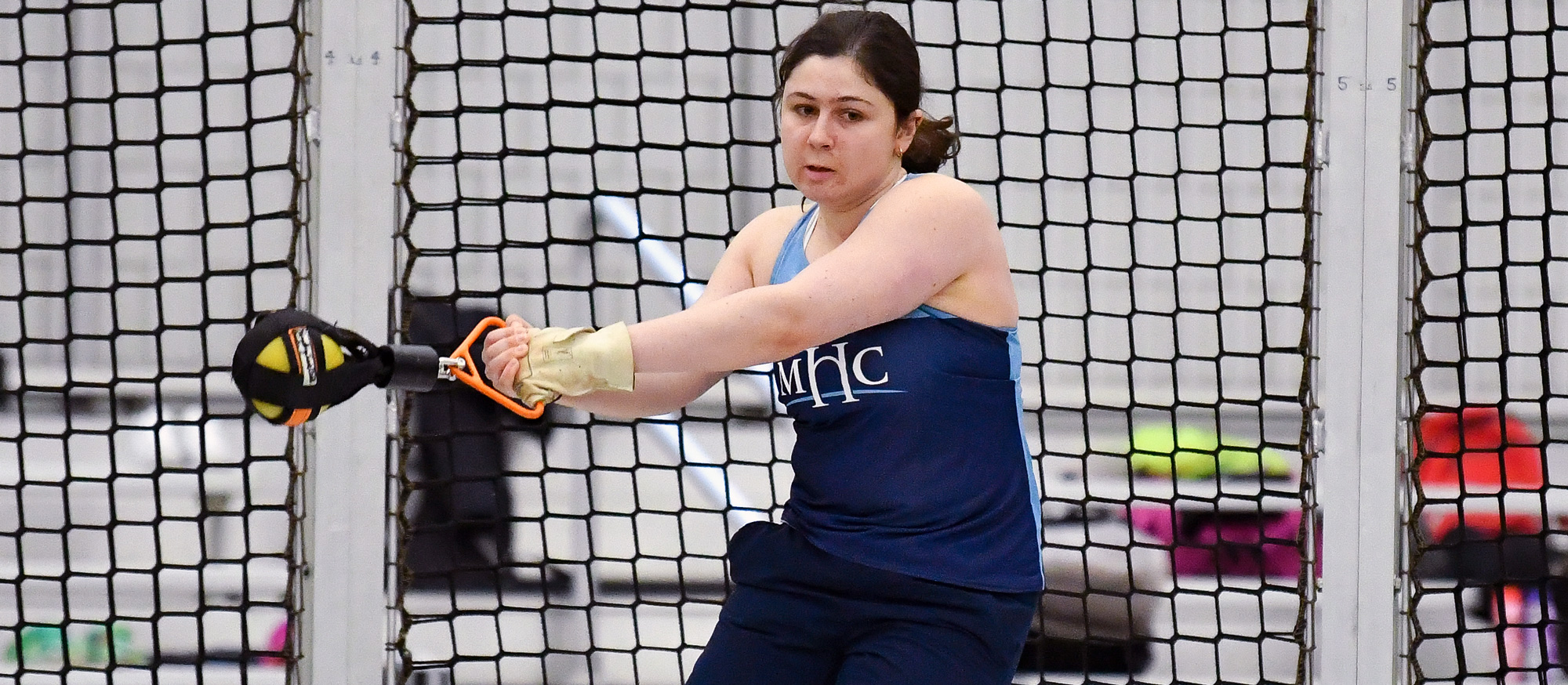 Erin Siegel tied for 10th place in team history in the weight throw at the Wesleyan Invitational on Jan. 28, 2023. (RJB Sports file photo)