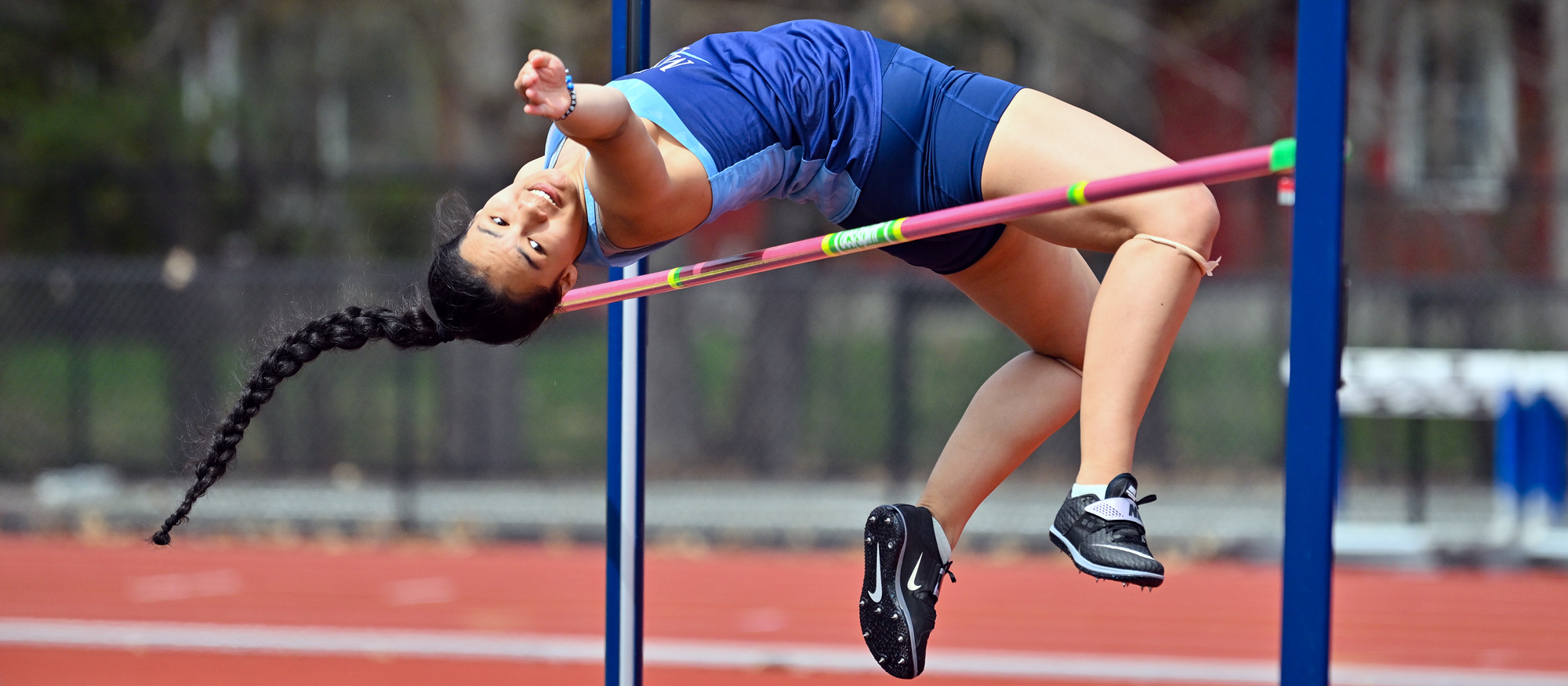 Aria Mallare moved into a tie for fifth place on Mount Holyoke's all-time performance list in the high jump on April 22, 2023 at Wellesley College. (RJB Sports file photo)