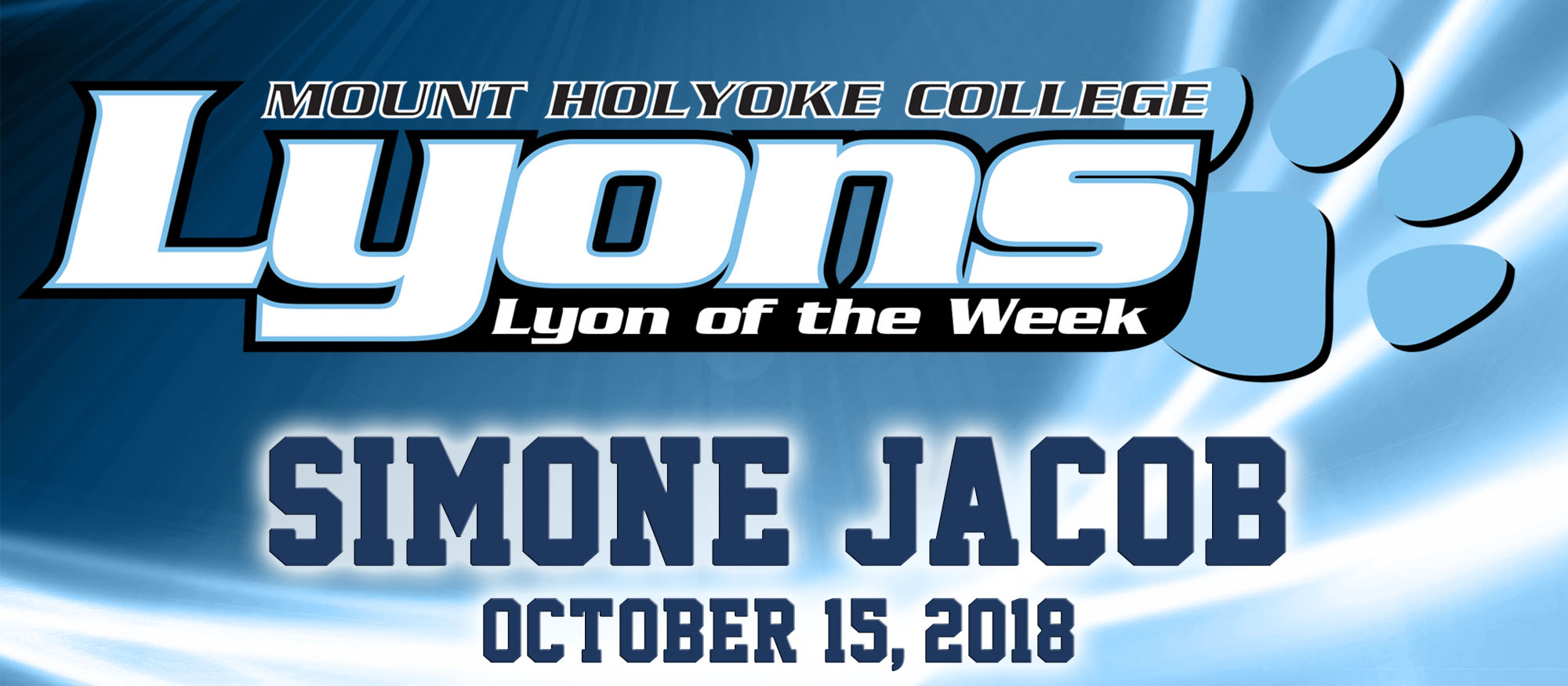 Graphic for the Lyon of the Week for October 15, 2018, Cross Country's Simone Jacob.