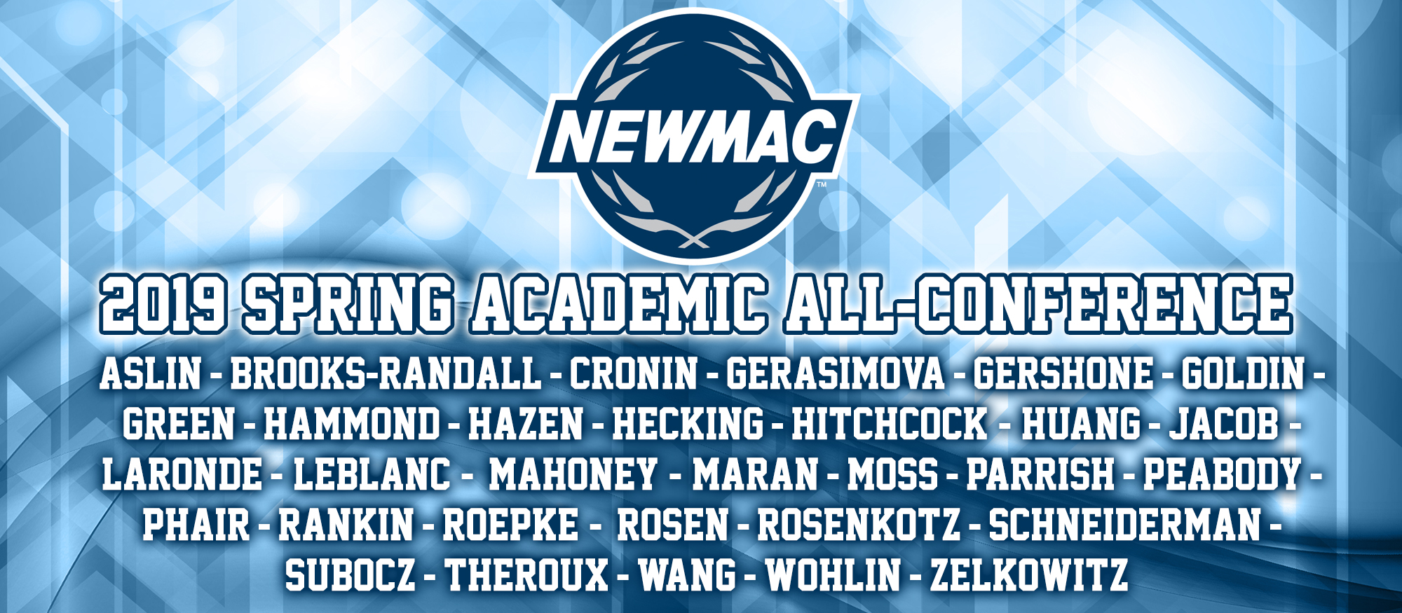 Graphic showing the 31 spring student-athletes selected to the NEWMAC Academic All-Conference Team.