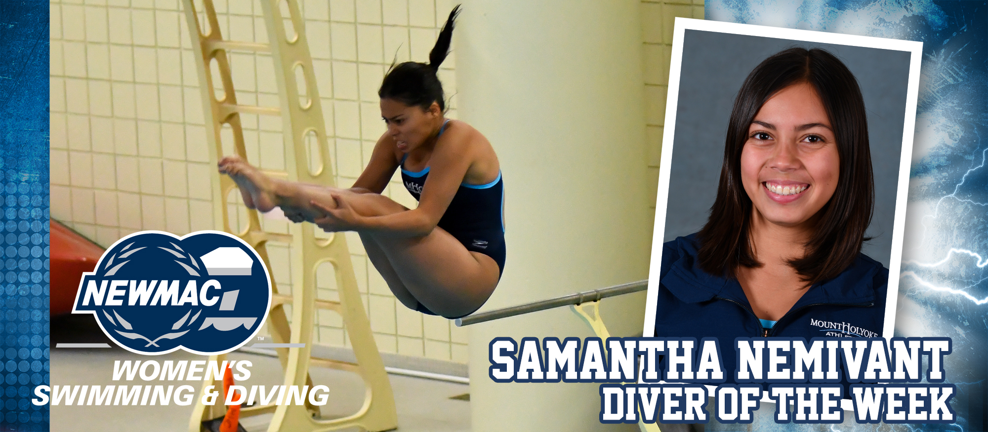 Images of Samantha Nemivant, who was named the NEWMAC Diver of the Week for January 22, 2019