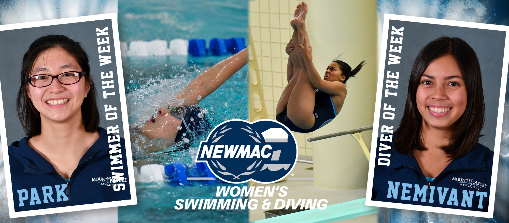 Image depicting the NEWMAC Swimmer of the Week, Jacqueline Park and the NEWMAC Diver of the Week, Samantha Nemivant - who were named on February 11, 2019.