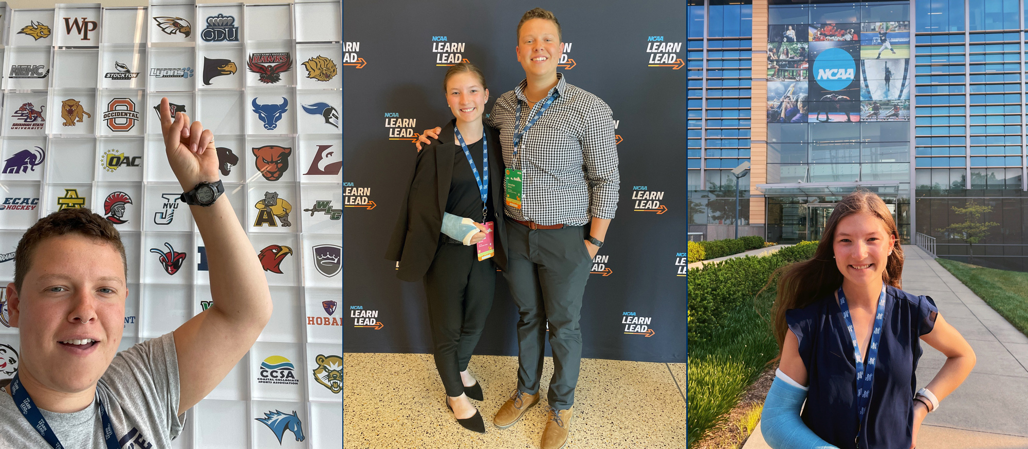 Mount Holyoke rower Jocelyn Greer '23 and lacrosse player Hannah Bisson '24 represented the Lyons at the NCAA Career in Sports Forum, held June 1-4 at the national office in Indianapolis. (Photos provided)