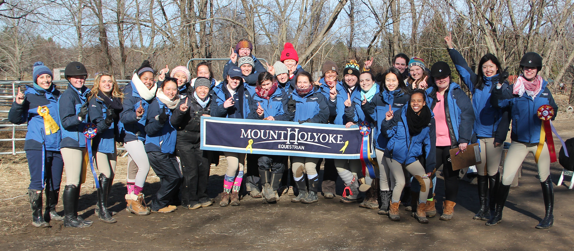 Group photo of the Lyons riding team following their victory at the Hampshire College Show on March 23, 2019.