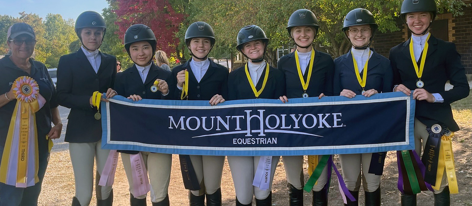 Mount Holyoke's team of seven riders finished third among 13 teams at the Pre-Season Tournament of Champions on Sept. 23, 2023. (Photo provided)