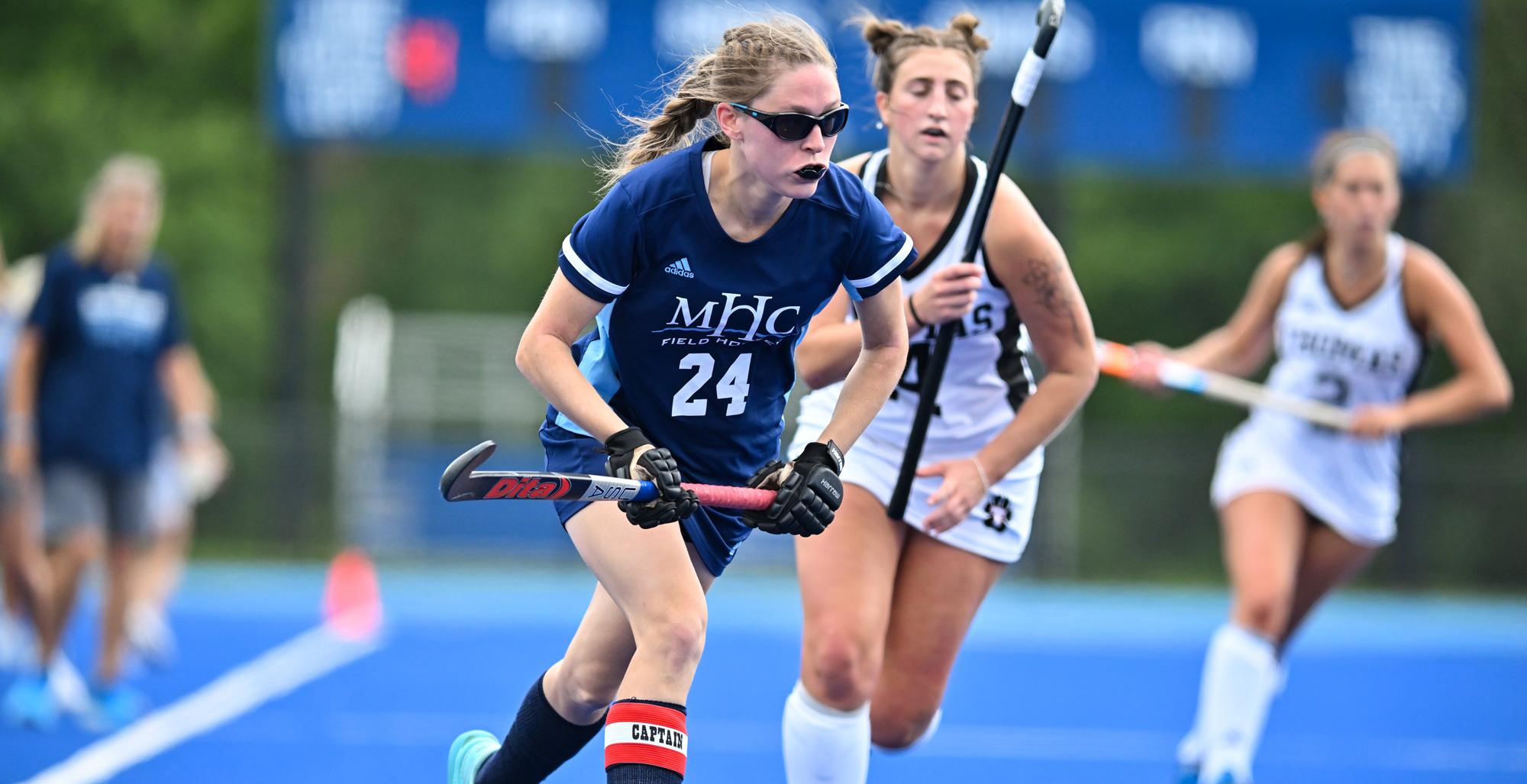 Jayonna Montigny scored a career-high four goals in Mount Holyoke's 7-0 win at Gordon College on Sept. 17, 2024. (RJB Sports file photo)