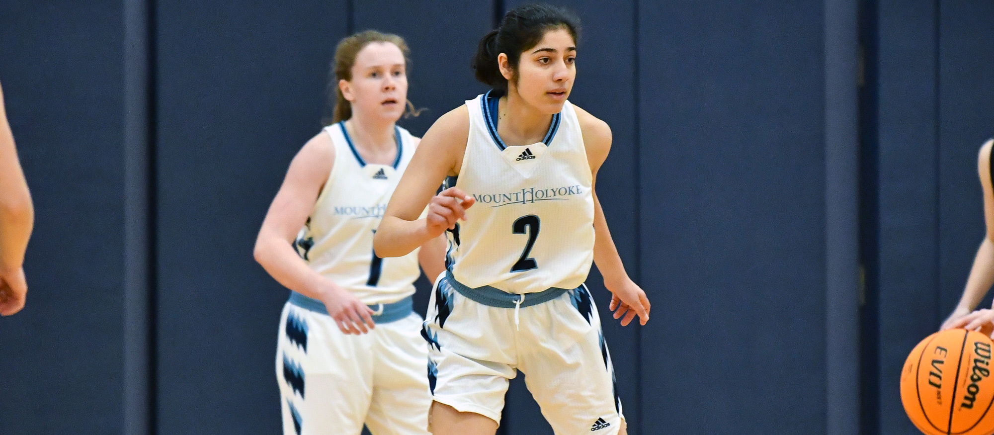Amrit Khinda drained her first career 3-pointer in Mount Holyoke's season-ending game at Springfield College on Feb. 18, 2023. (RJB Sports file photo)