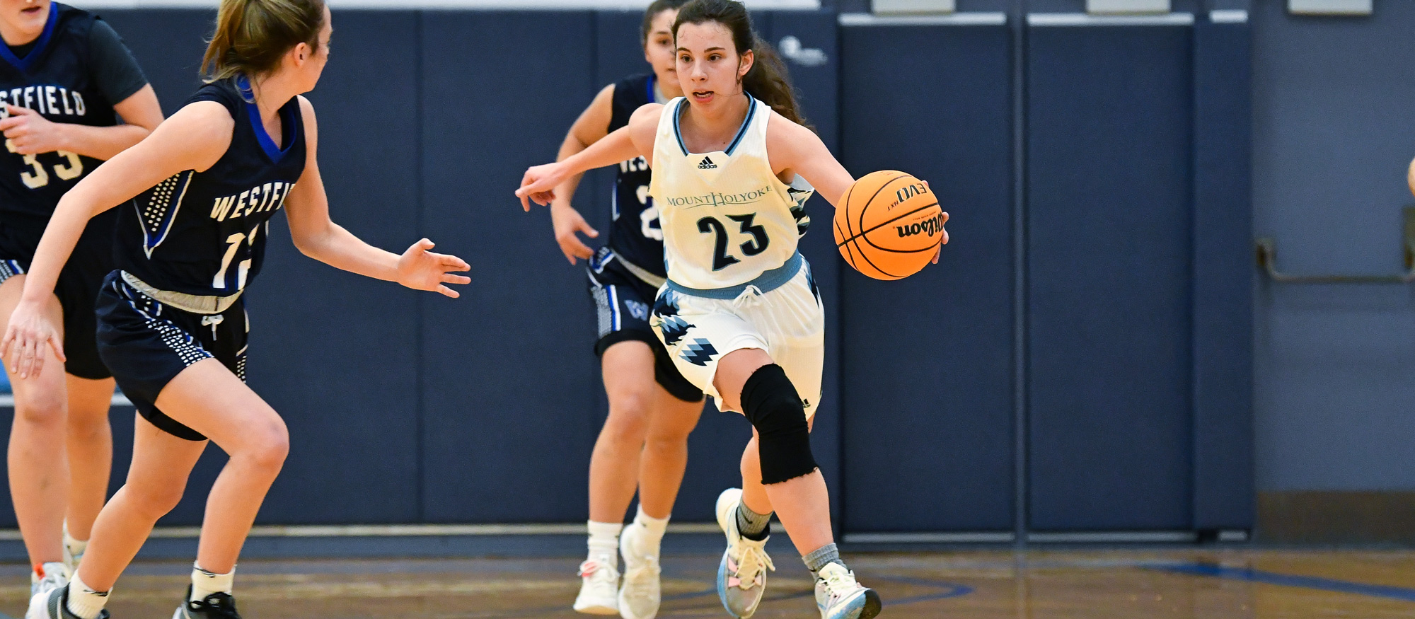Alex Twomey scored a game-high 17 points and added nine rebounds and five steals in Mount Holyoke's loss at New England College on Dec. 3, 2022. (RJB Sports file photo)