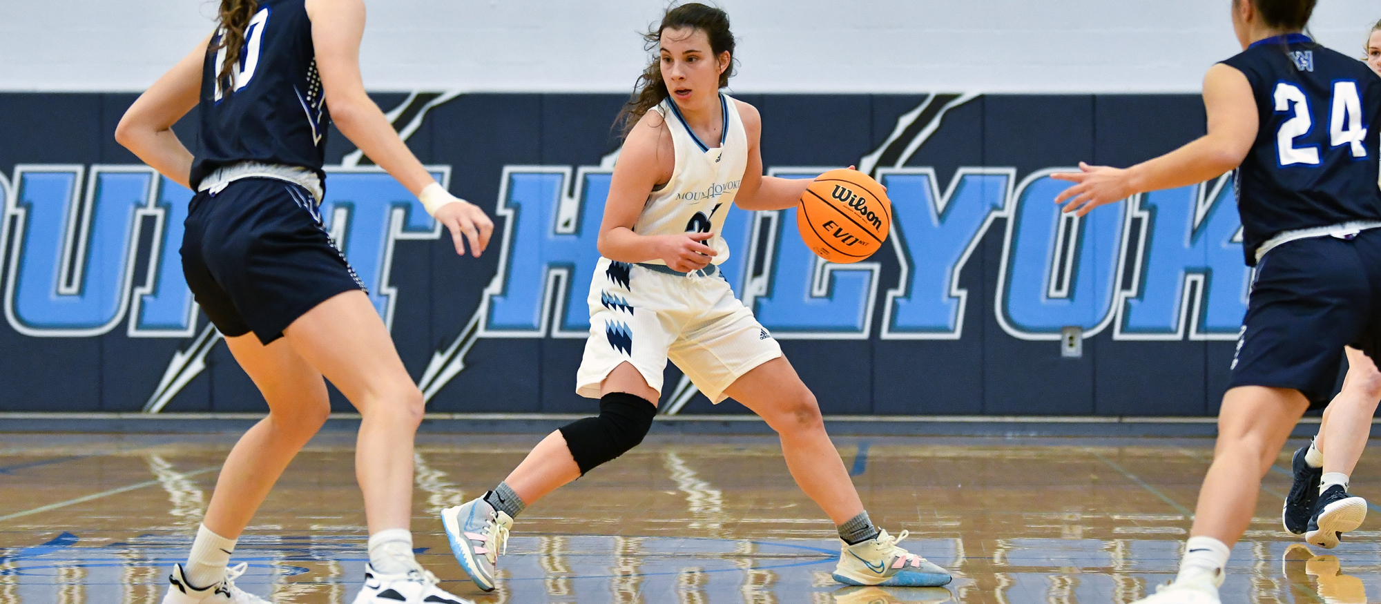 Alex Twomey returned to action after a seven-game absence, scoring four points and adding five rebounds in Mount Holyoke's loss at Clark on Feb. 4, 2023. (RJB Sports file photo)