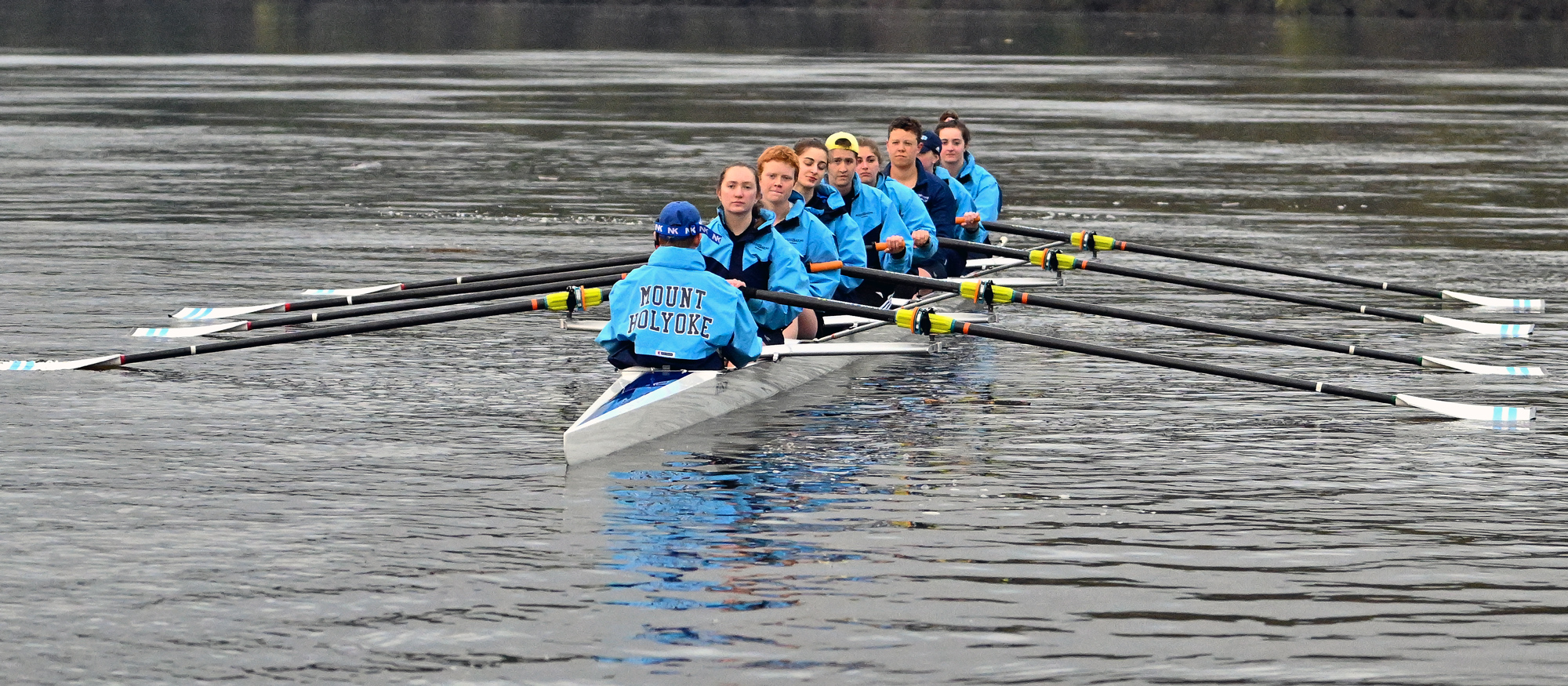 Mount Holyoke finished fourth out of six boats in the WV8 grand final on the first day of spring racing at Lake Quinsigamond on April 13, 2024. (RJB Sports file photo)