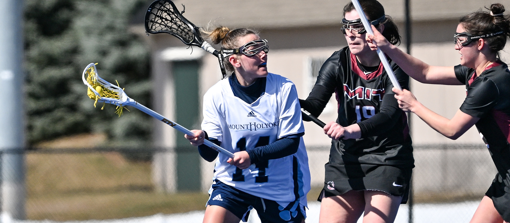 Emi Bisson led Mount Holyoke with three goals, one assist and seven draw controls in an 11-5 loss at the University of St. Joseph on March 6, 2024. (RJB Sports file photo)
