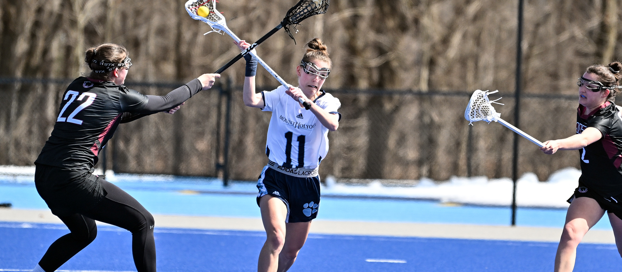 Hannah Bisson scored three goals and added an assist in Mount Holyoke's loss to Eastern Connecticut State on March 2, 2024. (RJB Sports file photo)