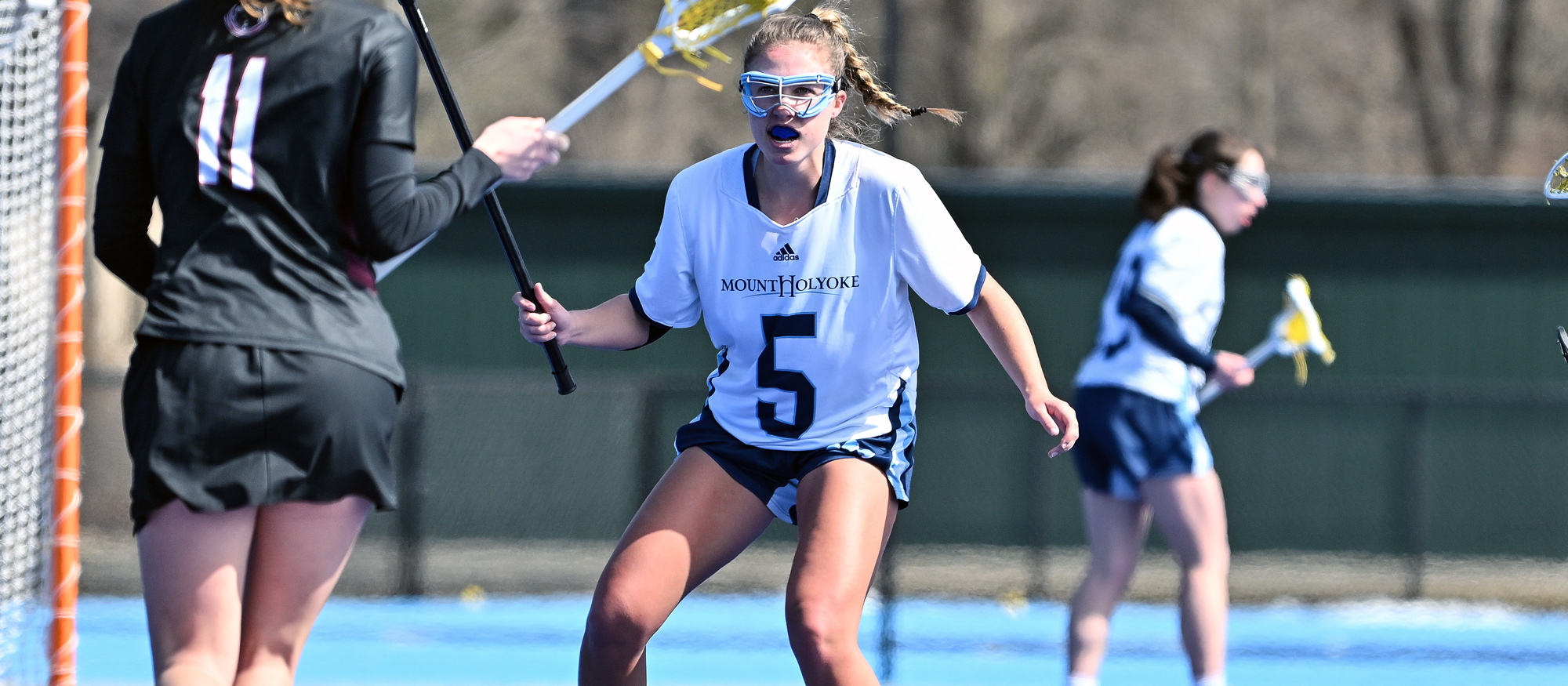 Jane Harmon had two caused turnovers and four ground balls in Mount Holyoke's loss to Fitchburg State on March 9, 2024. (RJB Sports file photo)
