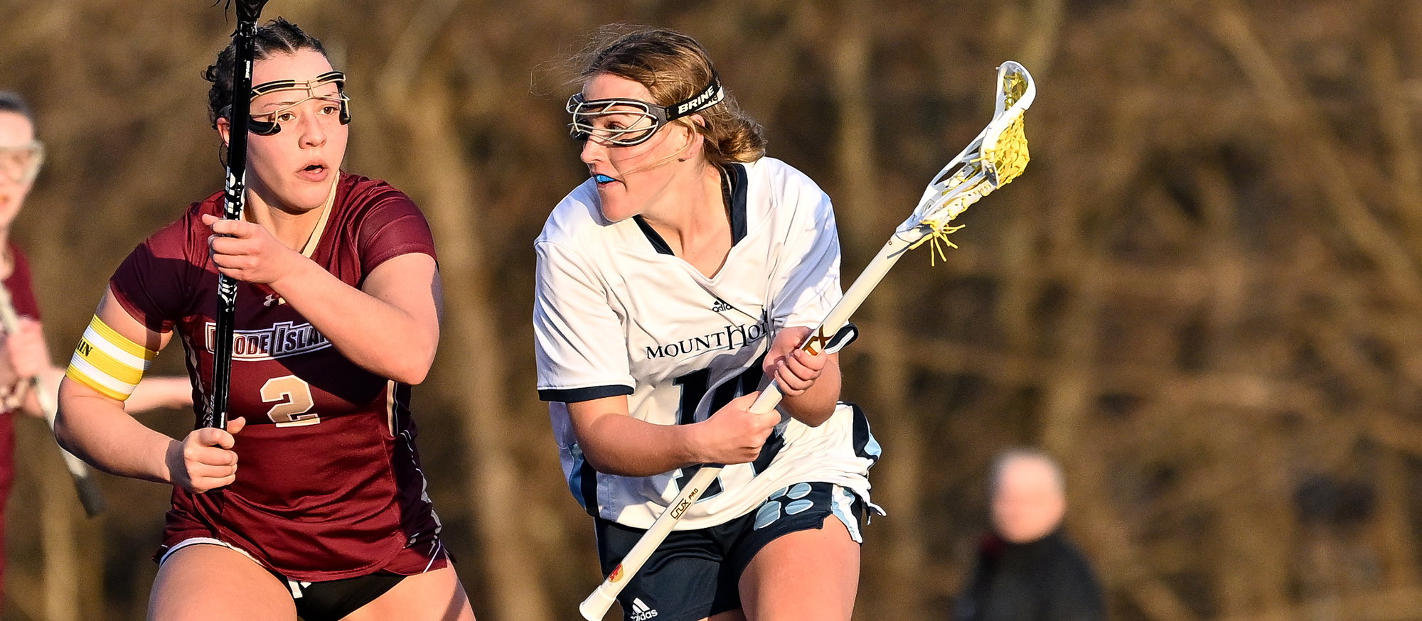 Emi Bisson scored three goals, including the 100th point in her career, as Mount Holyoke fell 21-3 at SCAD in Savannah, Ga., on March 19, 2024. (RJB Sports file photo)