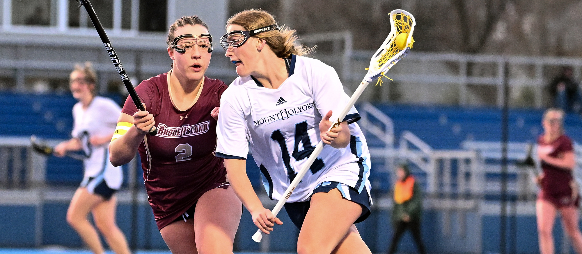 Emi Bisson had three goals and one assist, all in the first half, as Mount Holyoke hosted Simmons in its season opener on Feb. 24, 2024. (RJB Sports file photo)