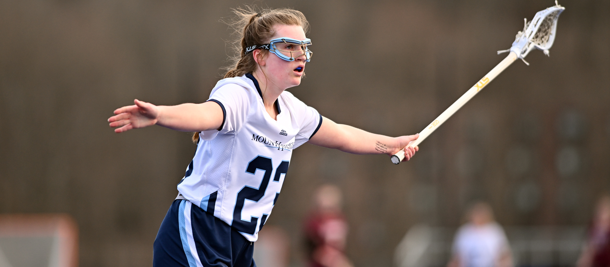 Elle Mader scored in her third straight game in Mount Holyoke's loss to Smith on March 15, 2024. (RJB Sports file photo)