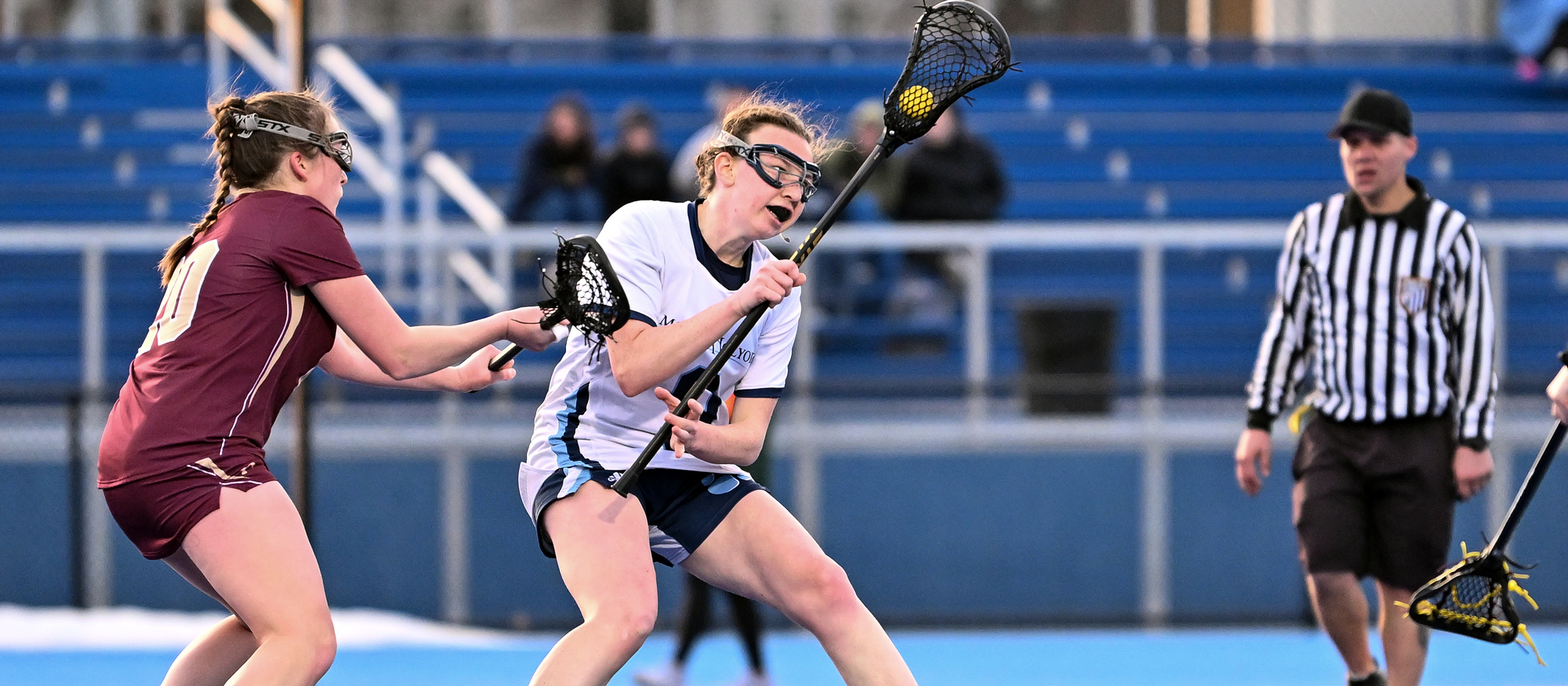 Ella Phillips had two goals, one assist and three ground balls in Mount Holyoke's 16-9 victory over UMass-Boston on March 13, 2024. (RJB Sports file photo)