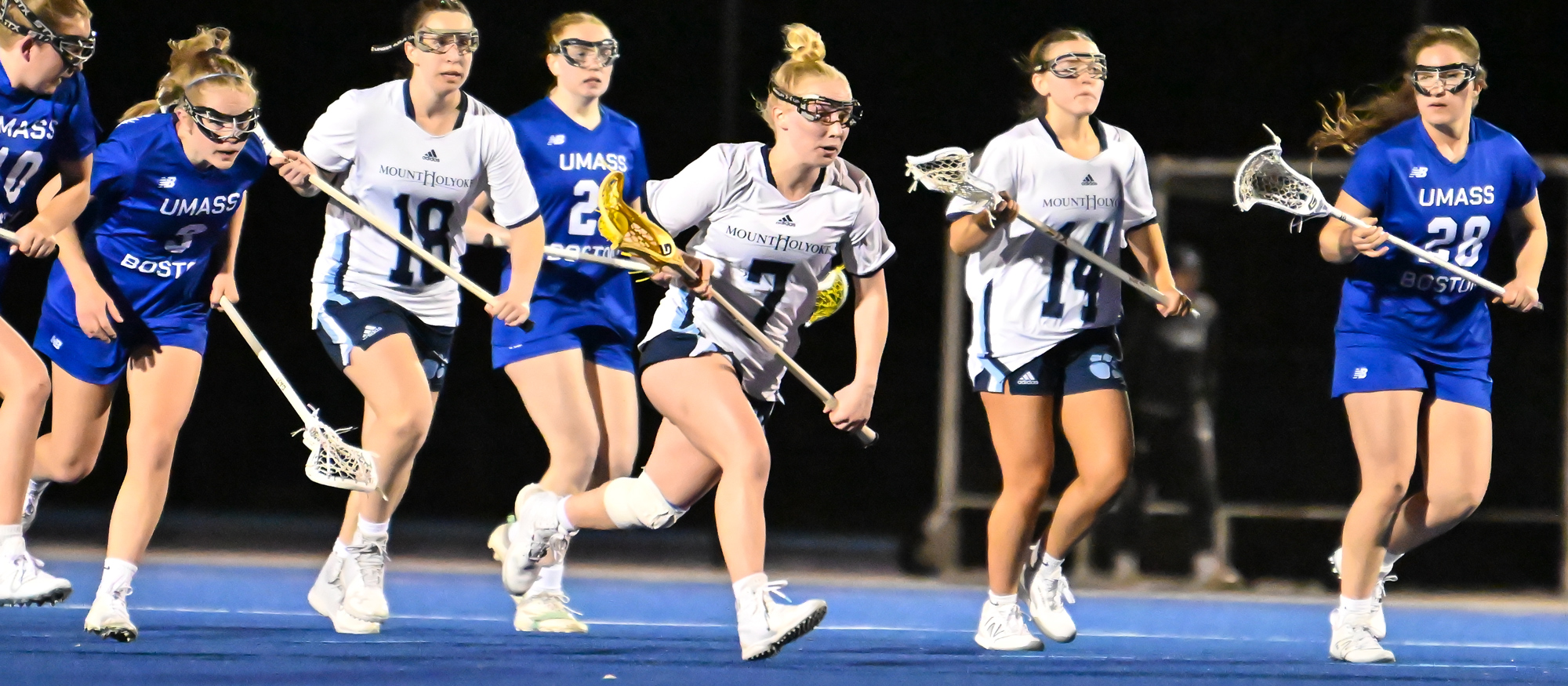 Caroline Thompson led Mount Holyoke with five draw controls in the Lyons' loss at No. 16 MIT on April 6, 2024. (RJB Sports file photo)