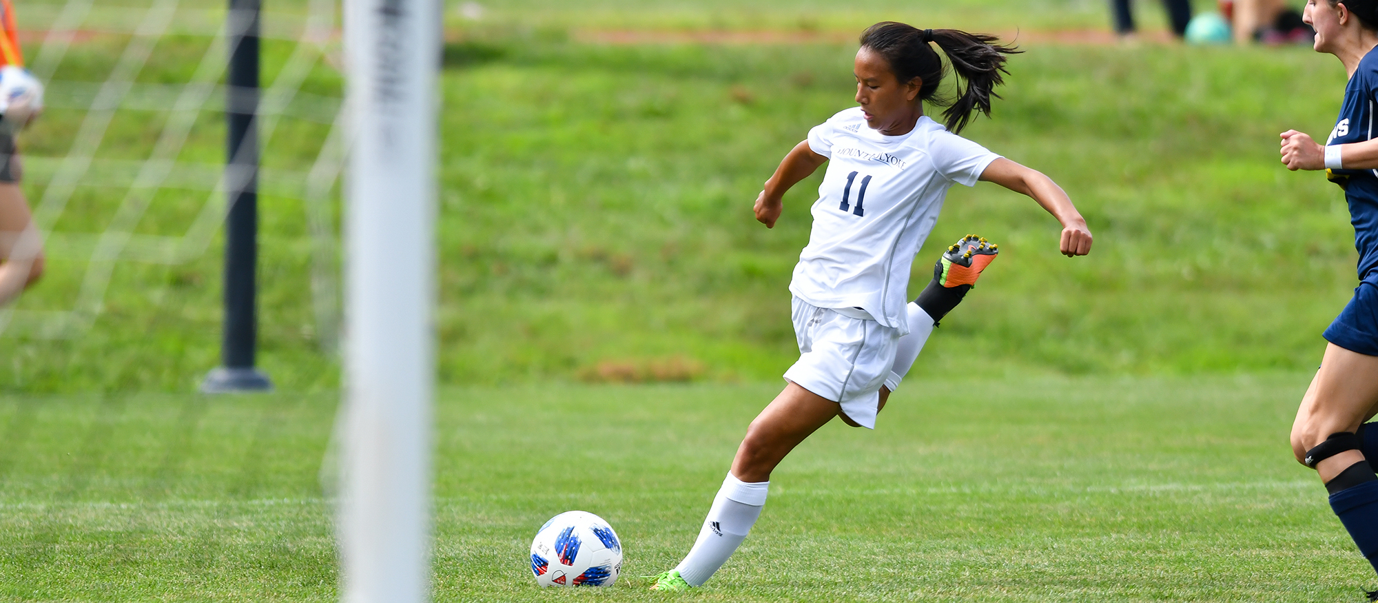 Action photo of Lyons soccer player, Hannah Finn-Erb.