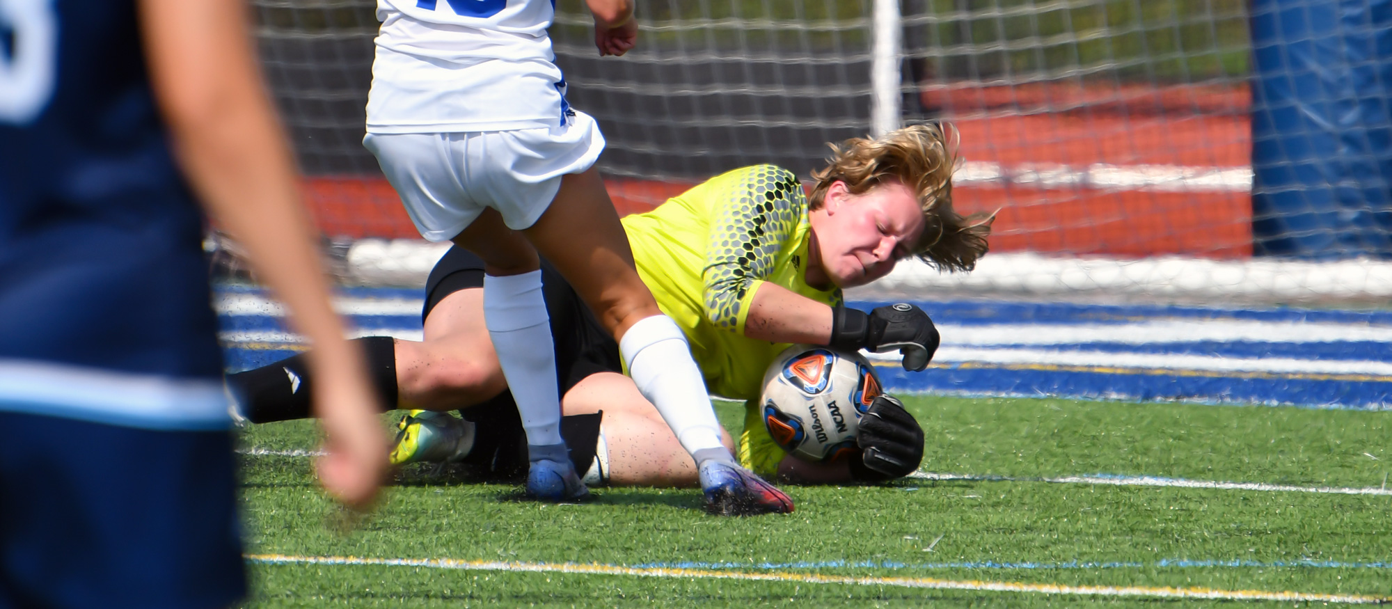 Shannon Breen made six saves in the second half of Mount Holyoke's 4-0 loss at No. 19 Babson on Oct. 15, 2022. (RJB Sports file photo)
