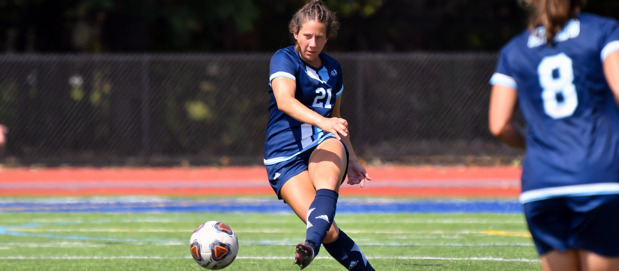 Anna Kennedy netted her first collegiate goal on an assist from Hannah Keochakian in Mount Holyoke's 2-1 loss to Emmanuel on Sept. 22, 2022. (RJB Sports file photo)