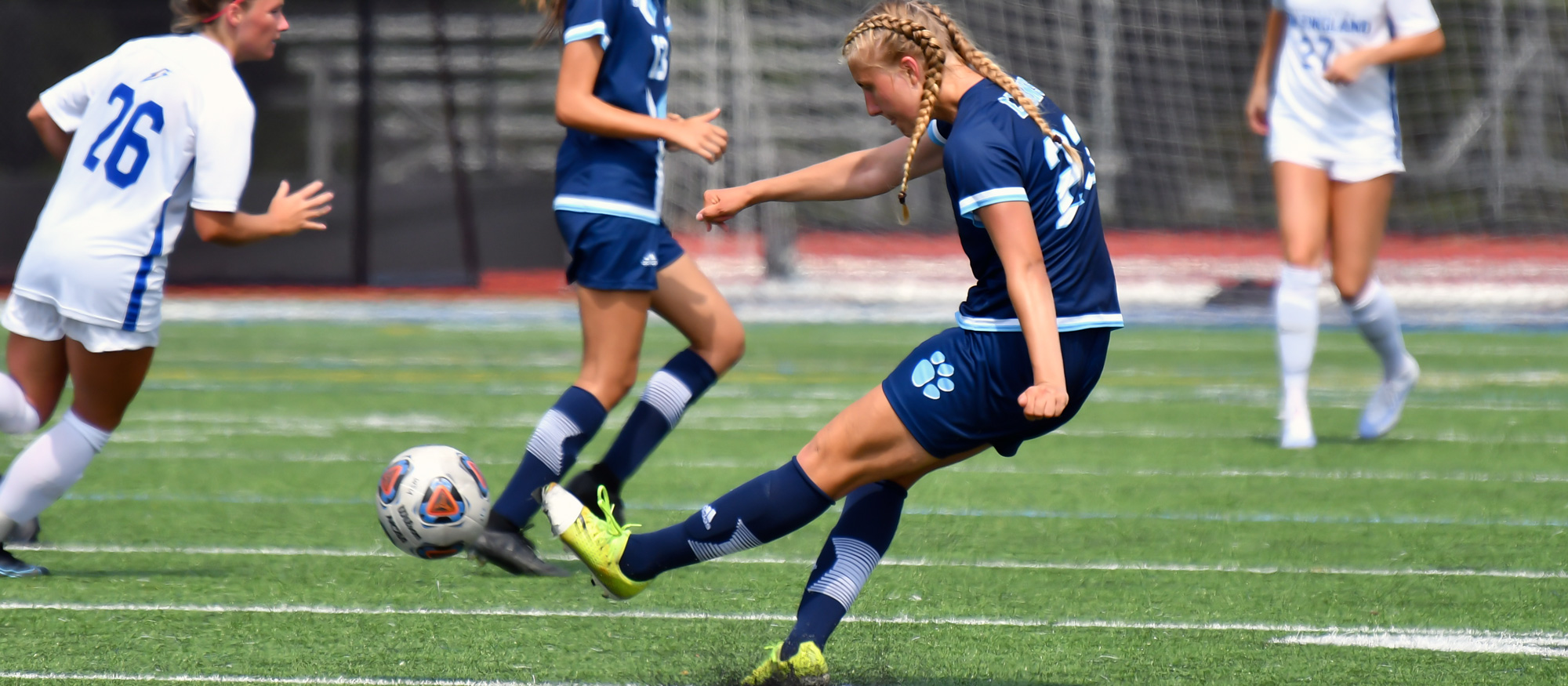 Ada Siepmann's physical defense helped Mount Holyoke keep No. 18 MIT close for much of the Lyons' 5-0 loss on Sept. 24, 2022. (RJB Sports file photo)