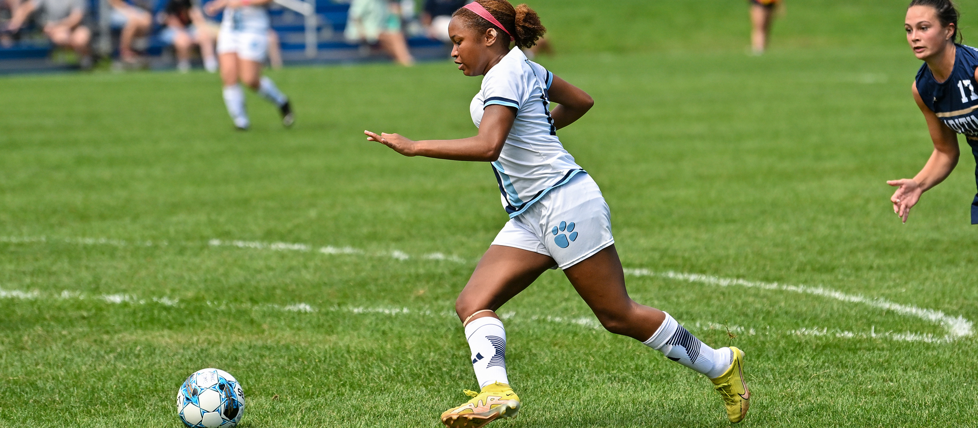 Sage Hudson's second goal of the season earned Mount Holyoke a 2-2 tie against Western New England University on Sept. 13, 2023. (RJB Sports file photo)