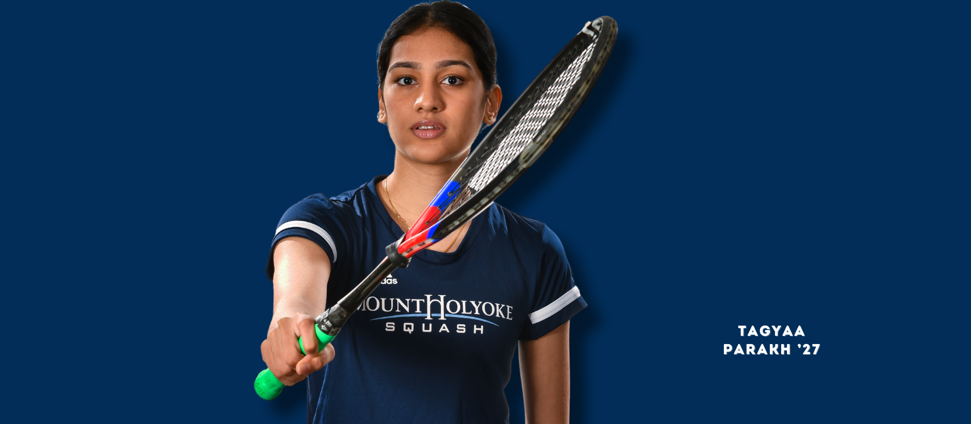 Tagyaa Parakh had a strong collegiate debut at the No. 1 position for Mount Holyoke in a 9-0 loss to William Smith College at MIT on Nov. 19, 2023. (RJB Sports file photo)