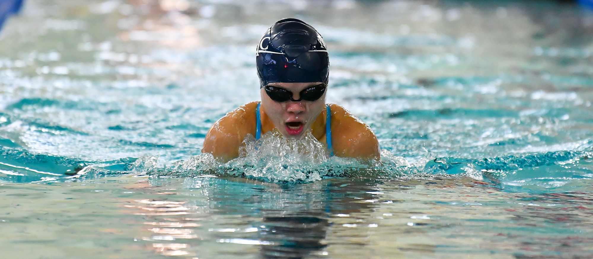 Erin Schrama placed seventh in the 200-yard freestyle against competition from Trinity College and Vassar College in Hartford, Conn., on Jan. 11, 2023. (RJB Sports file photo)