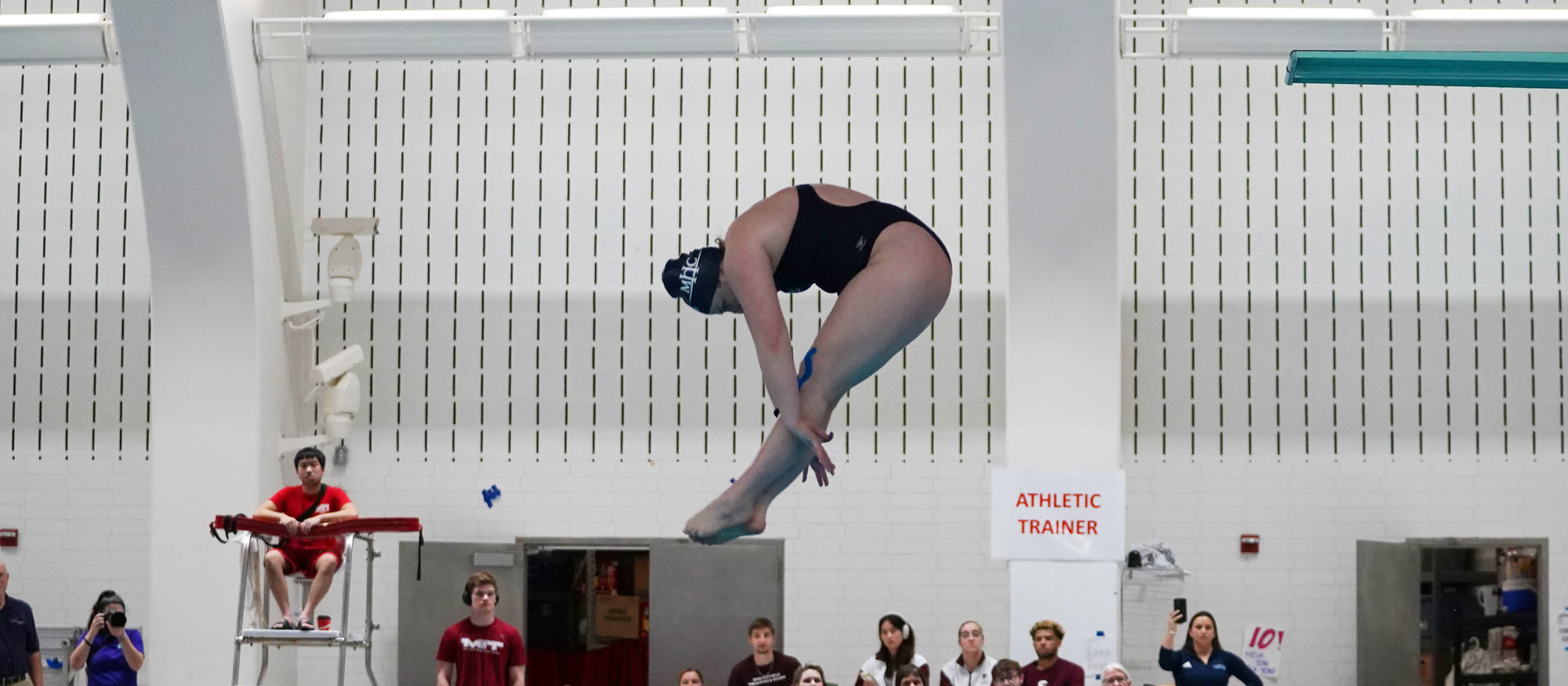 Mount Holyoke senior Maddy Sewell topped all competitors from Trinity and Vassar at both 1-meter and 3-meter diving in the MHC Natatorium on Jan. 15, 2024. (File photo by Alex Gutierrez/WPI Athletics)