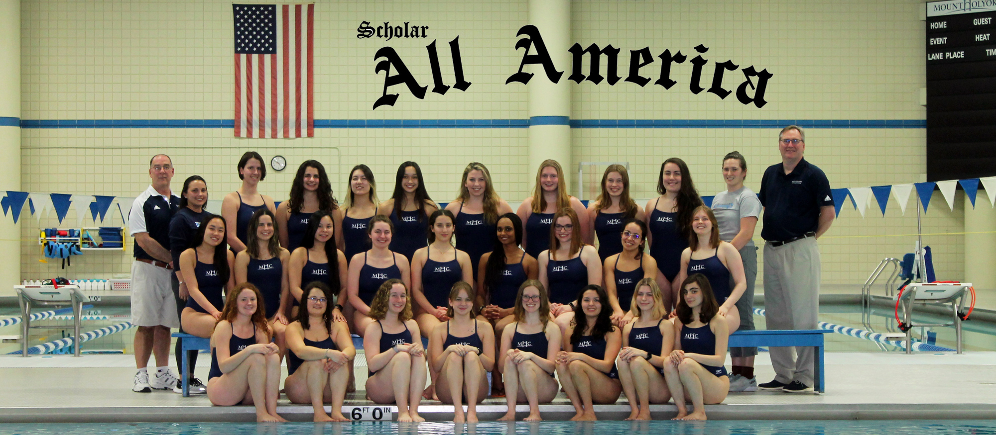The 2022-23 Mount Holyoke swimming and diving team boasted a 3.76 average grade point average for the Spring 2023 semester.