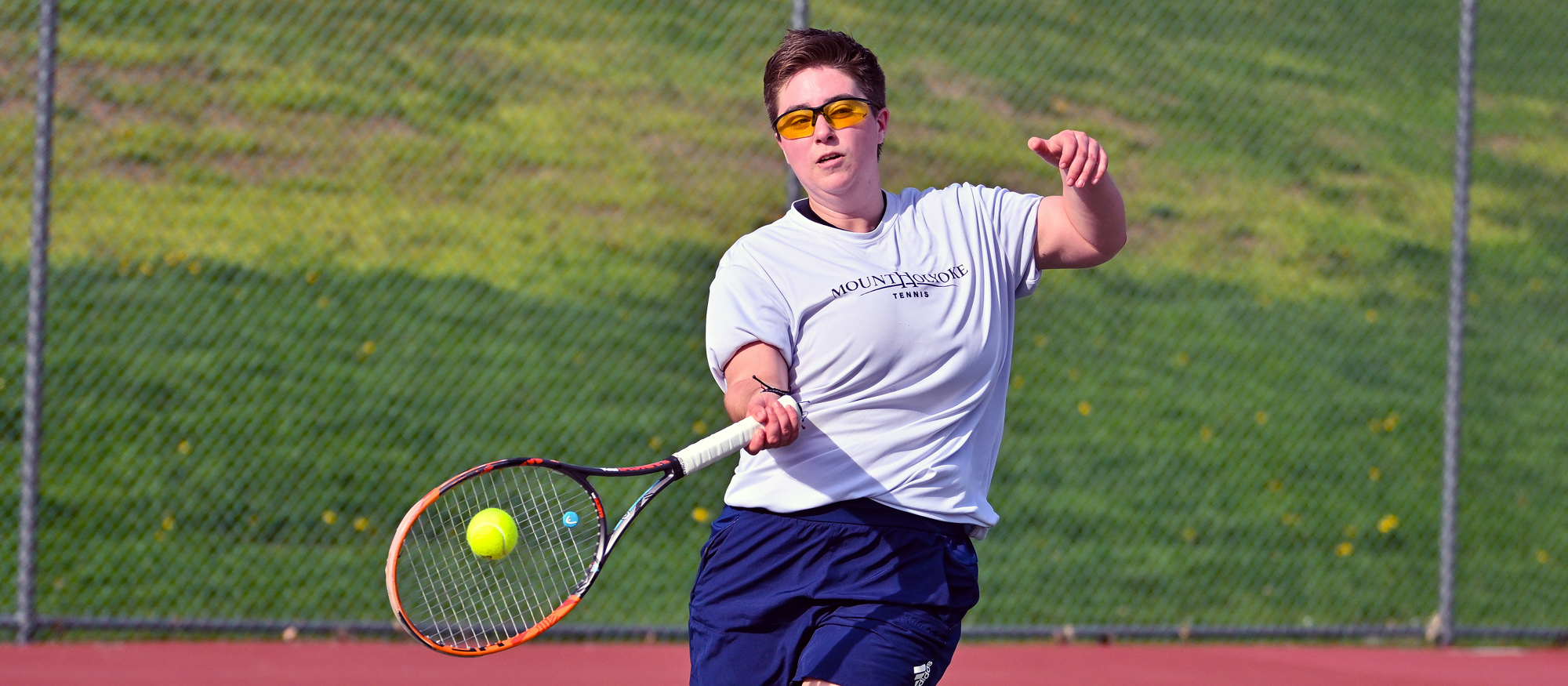 Cal Smith and Mount Holyoke tennis romped 9-0 past Simmons University on Sept. 30, 2023. (RJB Sports file photo)