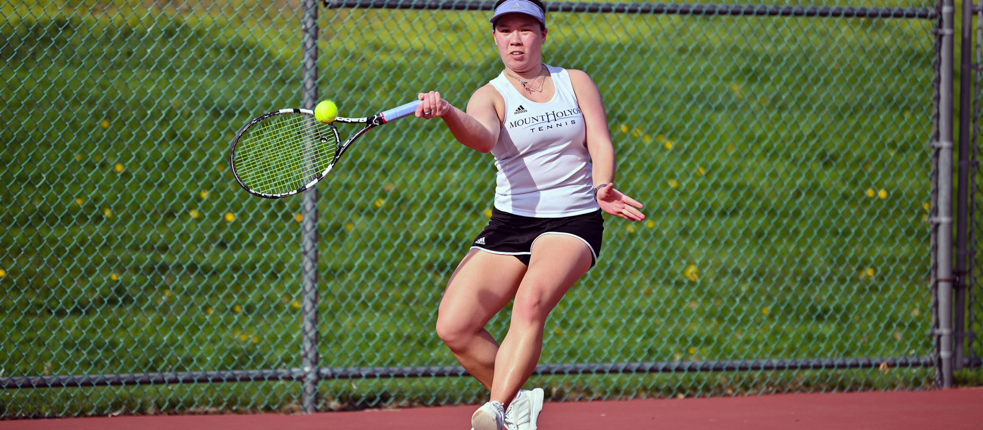 Annika Chai was 2-0 individually, with wins at No. 1 singles and No. 1 doubles, in Mount Holyoke's home loss to Smith on April 4, 2023. (RJB Sports file photo)