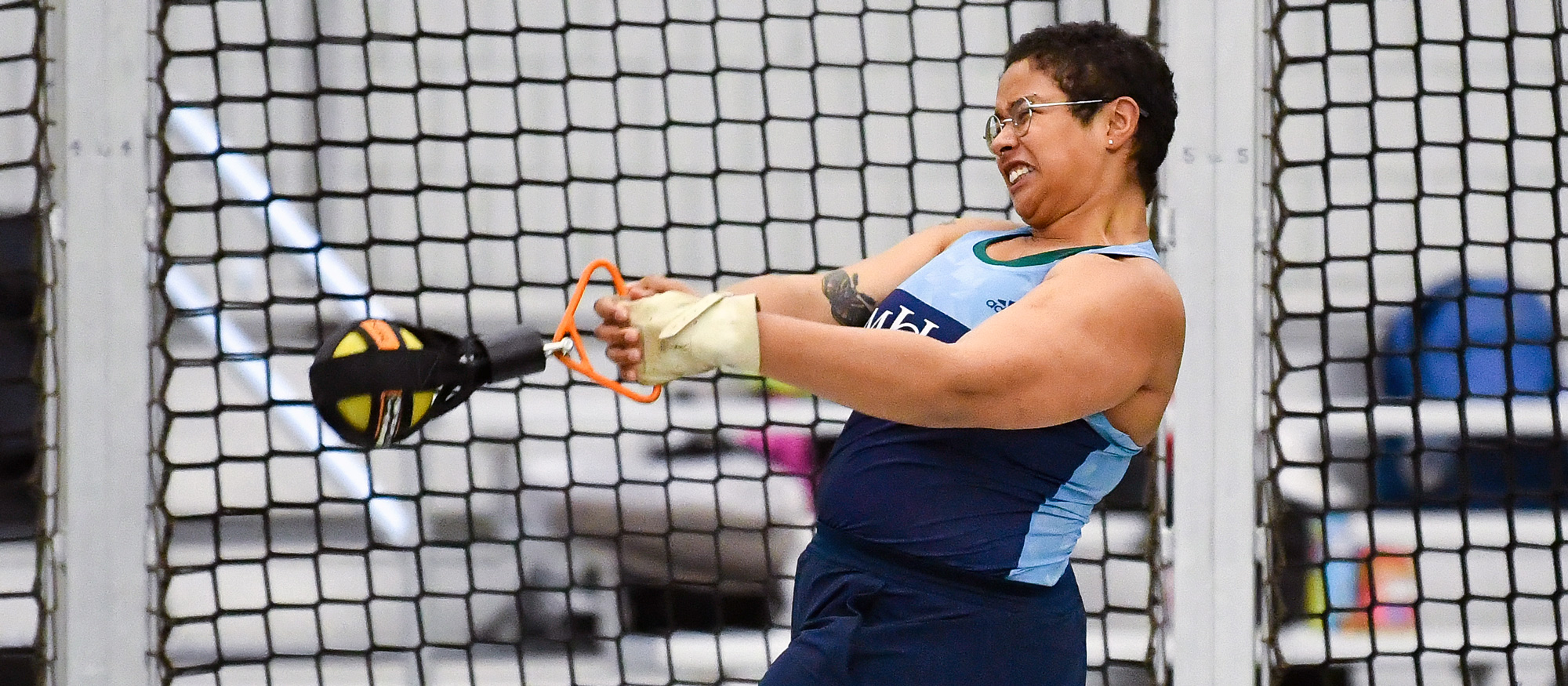 Lize Brown took second place in the shot put and fourth in the weight throw at the first Mount Holyoke-Smith-Wellesley Tri-Meet, held Feb. 18, 2023 at Smith College. (RJB Sports file photo)