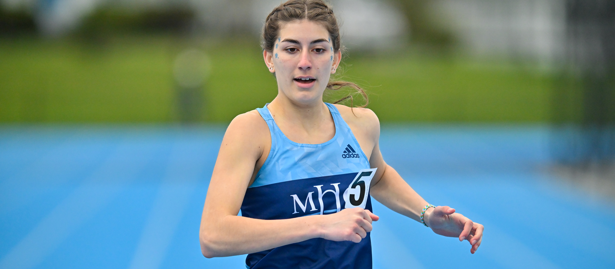 Ioanna Tsoni broke Mount Holyoke's outdoor triple jump and 100-meter hurdles records at the NEWMAC Championships on April 27, 2024, placing third in both events. (RJB Sports file photo)