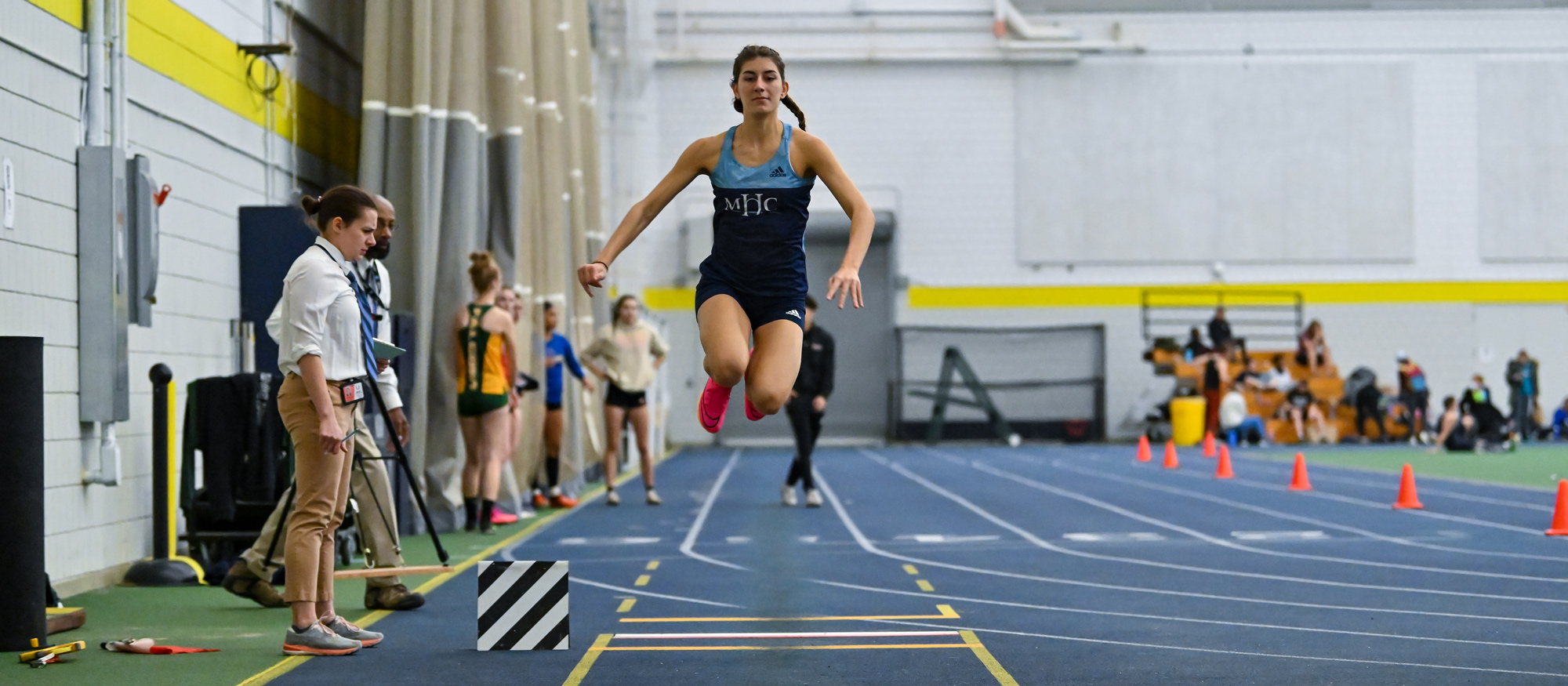 Ioanna Tsoni placed among the top 15 in three events (60 hurdles, triple jump, long jump) at the New England Division III Indoor Track & Field Championships in Boston on Feb. 25, 2024. (RJB Sports file photo)
