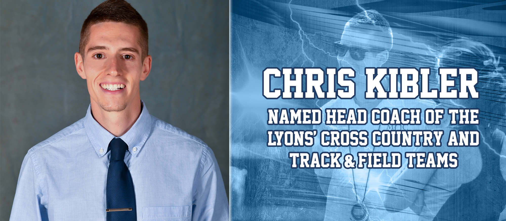 Image announcing Chris Kibler as the Lyons new head indoor and outdoor track & field coach, in addition to head cross country coach.
