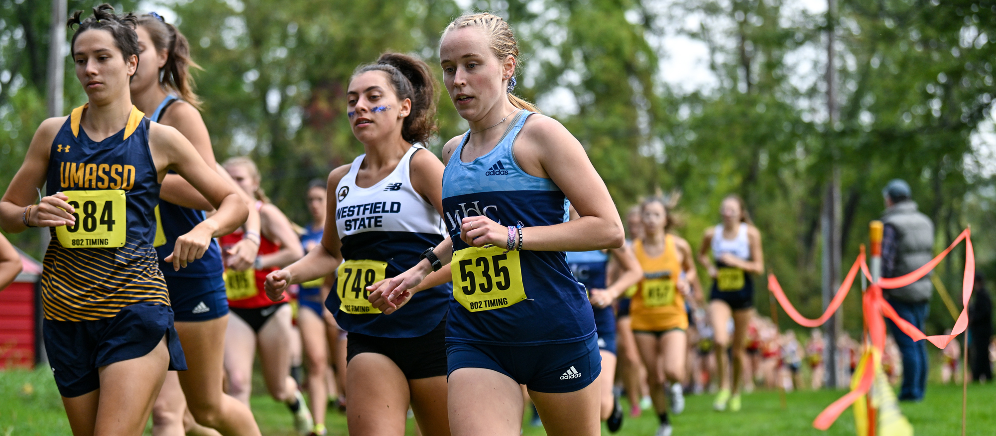 Senior captain Bridget Hall finished 123rd among 210 runners, second fastest for Mount Holyoke, at the highly competitive Connecticut College Invitational on Oct. 14, 2023. (RJB Sports file photo)